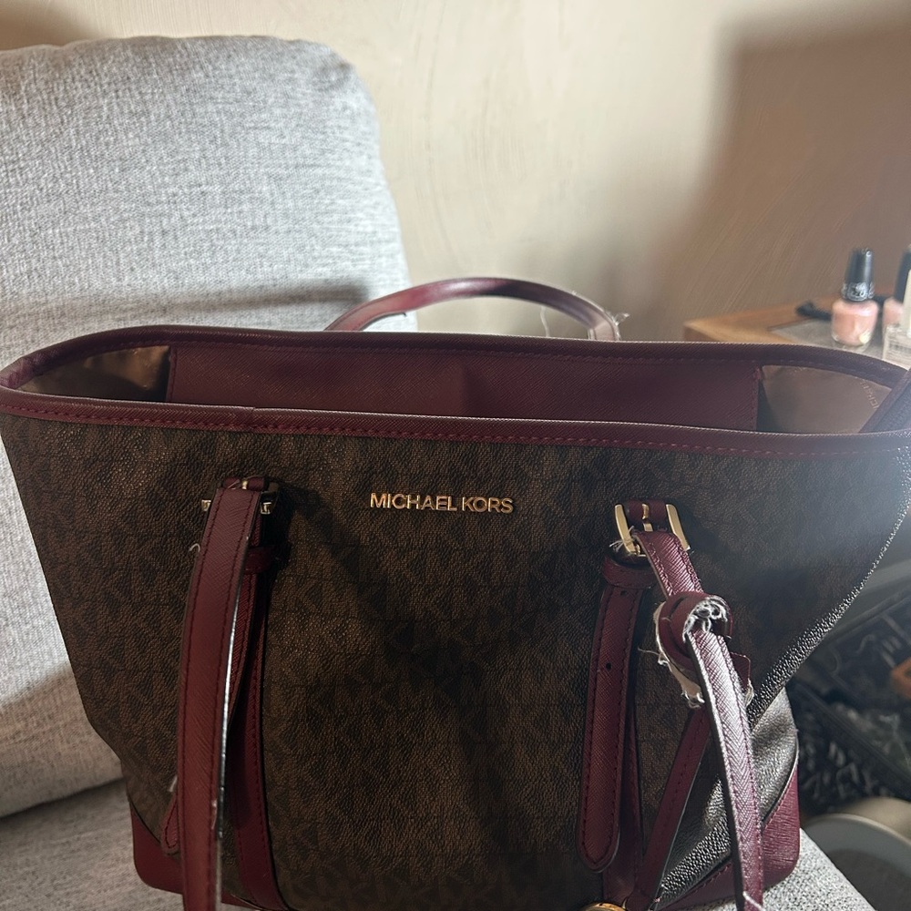 Well-loved Michael Kors Burgundy and Brown Purse